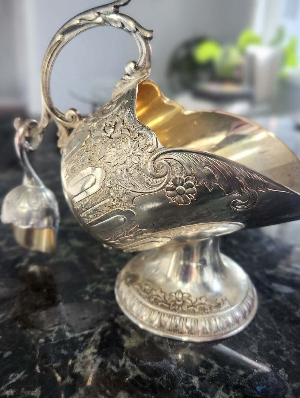 vintage sugar scuttle, identified as a pedestal serving vessel